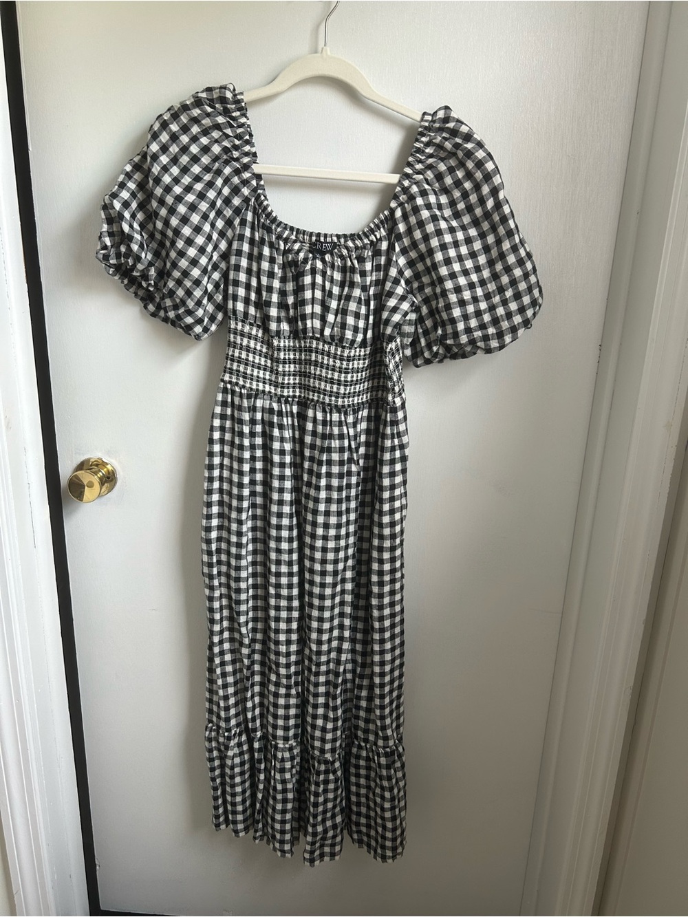J. Crew Black & White Gingham Puff-Sleeve Midi Dress - Picture 2 of 4